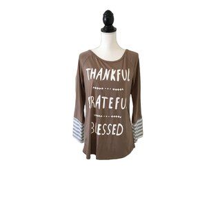Grateful Blessed Top Womens Large For G & PL Thankful Brown Graphic Shirt